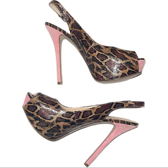 Enzo Angiolini Leopard Print Open Toe Sandal with Pink Heel Nine West BNWOT - Picture 3 of 8